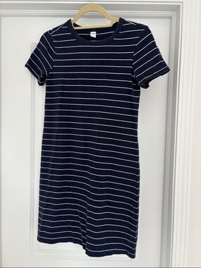 Old Navy Navy and White Striped Mini Tee Dress